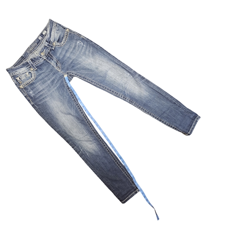 Miss Me Blue Straight Leg Jeans with Ornate Rhinestone Design - Picture 5 of 7